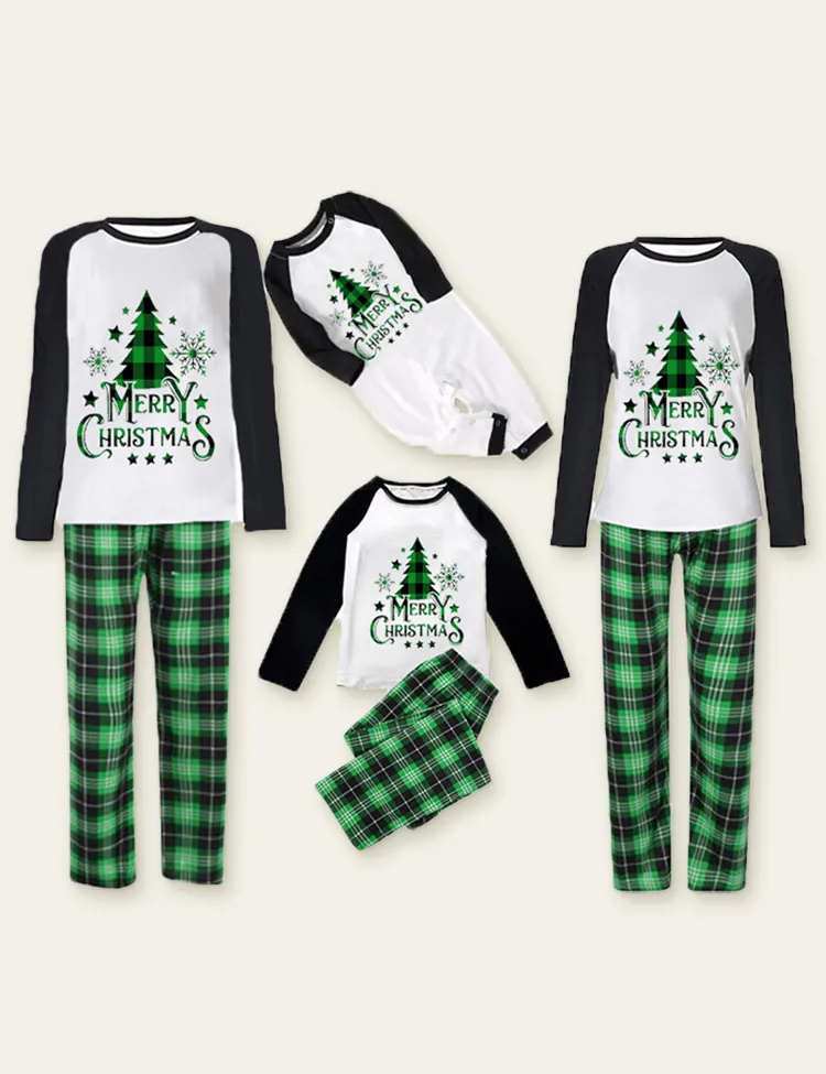 Green Plaid Christmas Tree Printed Family Matching Pajamas - Image 5