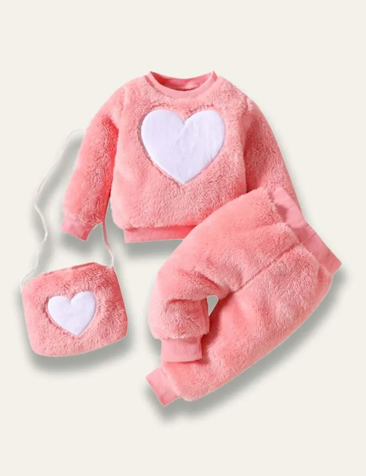 Heart Embroidered Flannel Suit+Bag - Image 2