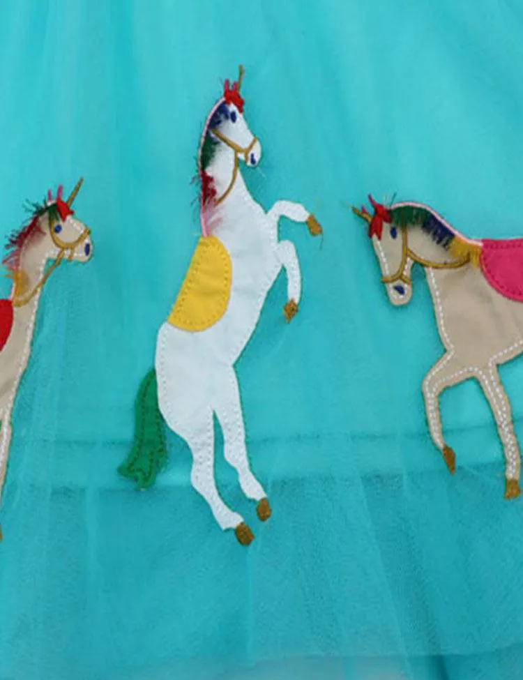 Horse Embroidered Striped Tulle Dress - Image 3