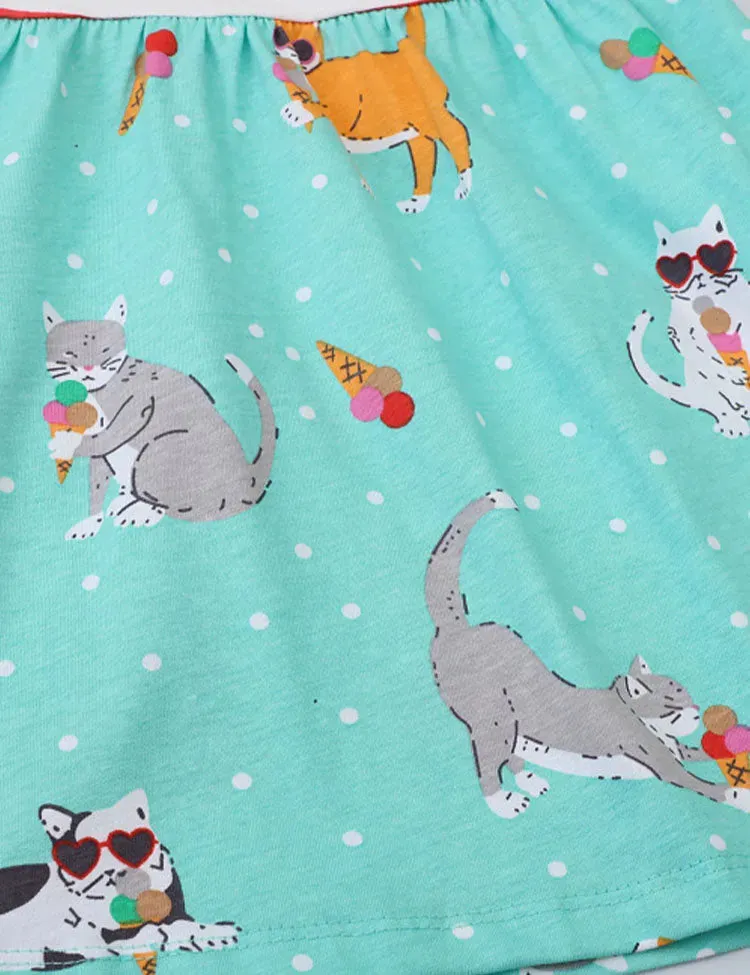 Ice Cream Cat Printed Striped Dress - Image 3