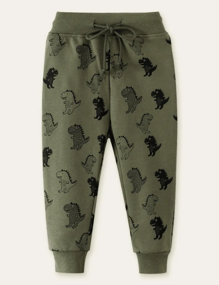 Illustration Dinosaur Printed Sweatpants