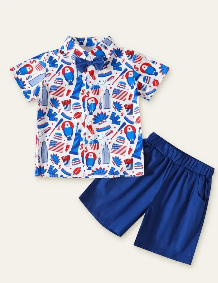 Independence Day Bow Cute Printed Set - Image 8