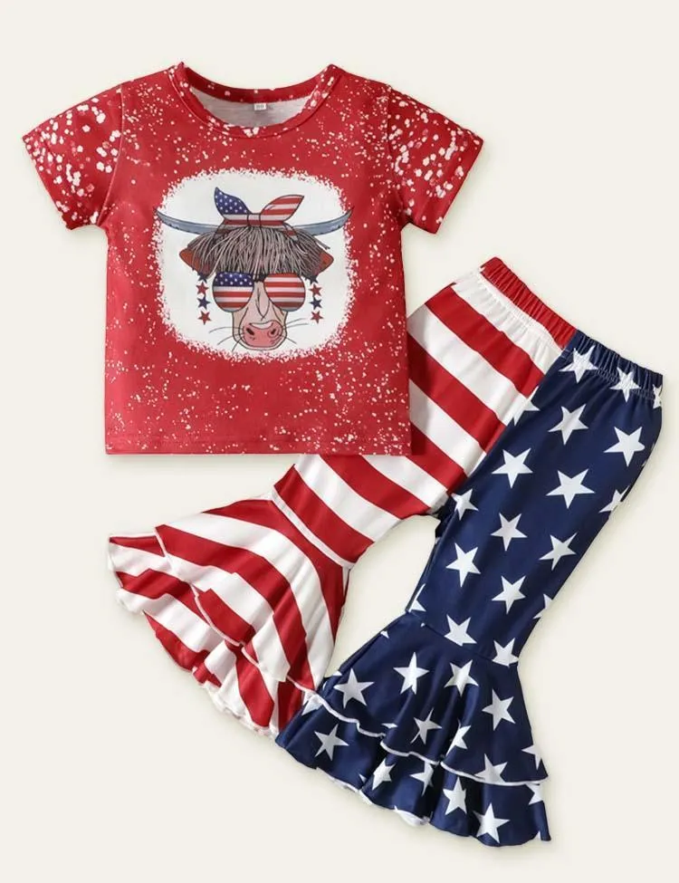 Independence Day Striped Cow Head Printed Set