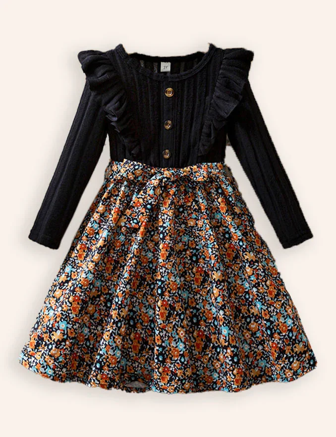 Knitted Floral Flying Sleeve Dress