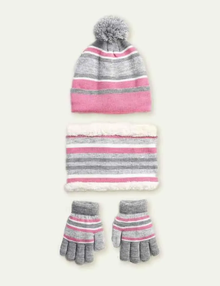 Knitted Hat + Scarf + Gloves Three-Piece Set - Image 2