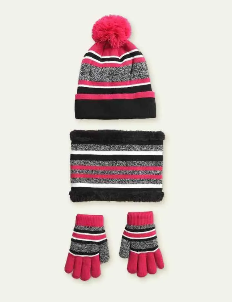 Knitted Hat + Scarf + Gloves Three-Piece Set - Image 3