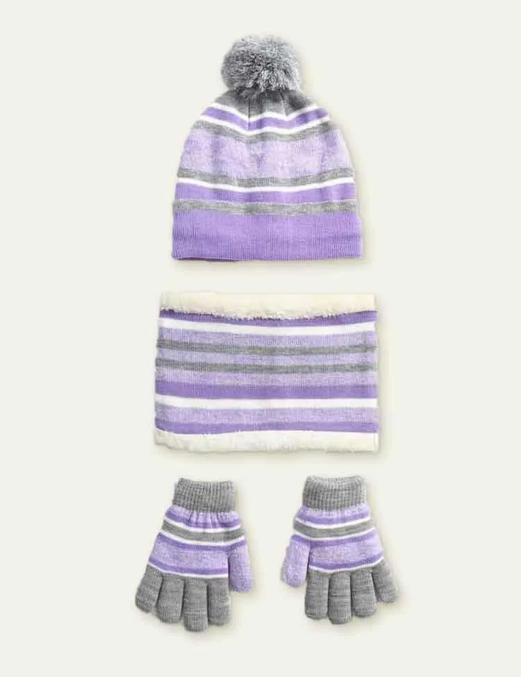 Knitted Hat + Scarf + Gloves Three-Piece Set - Image 5