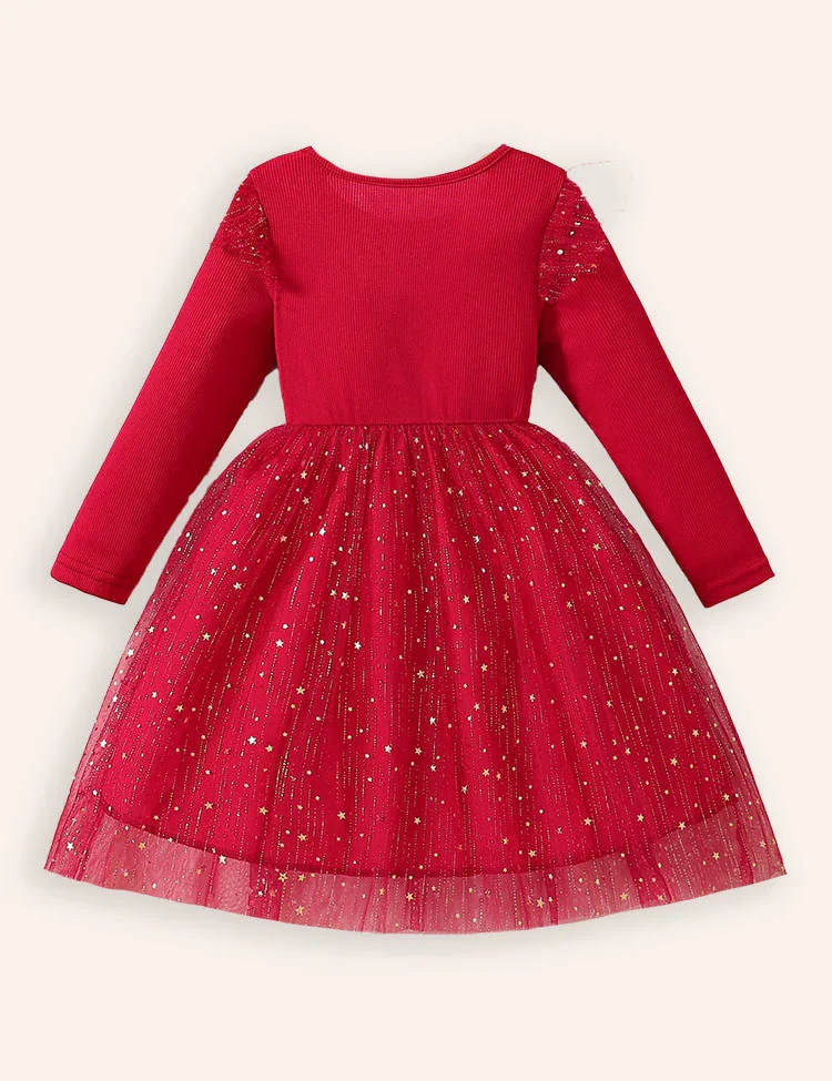 Knitted Long Sleeve Tulle Dress - Image 2