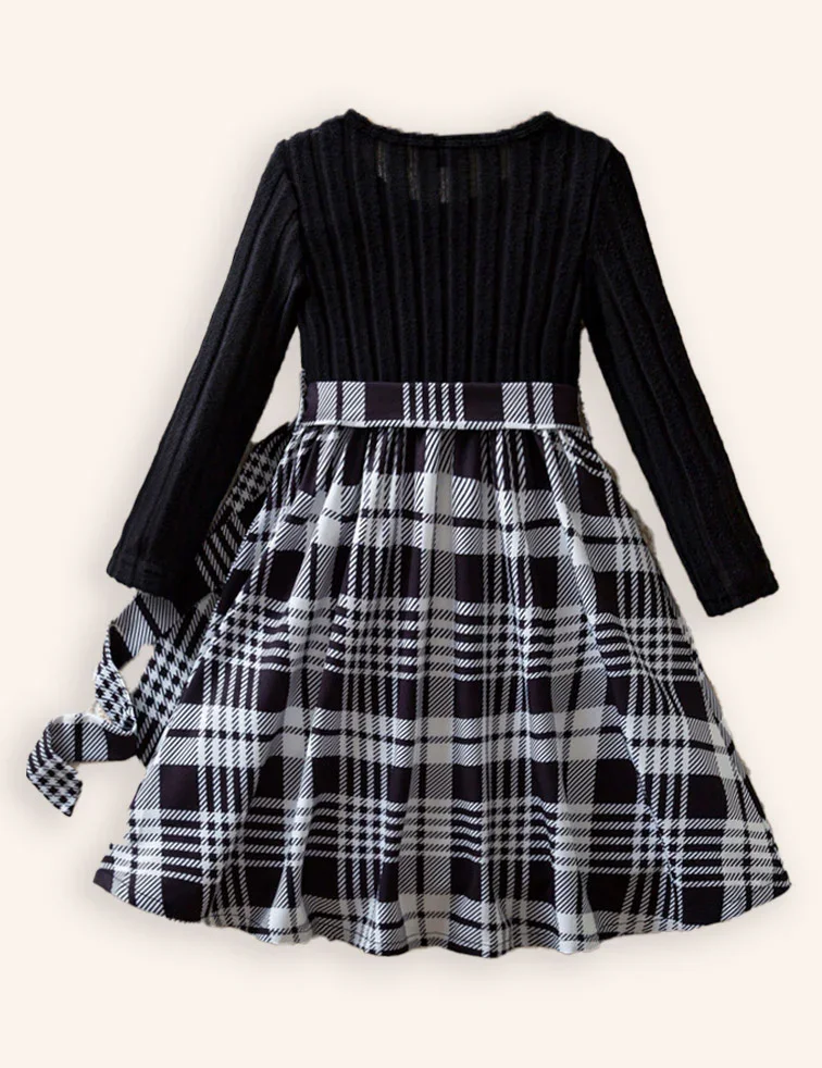 Knitted Plaid Flying Sleeve Princess Dress - Image 2