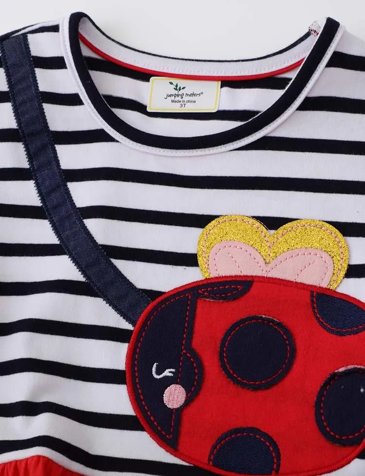 Ladybug Appliqué Striped Dress - Image 3
