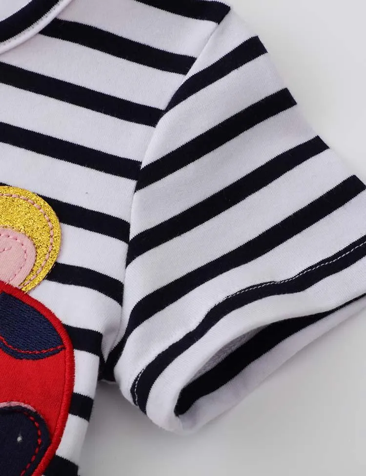 Ladybug Appliqué Striped Dress - Image 4