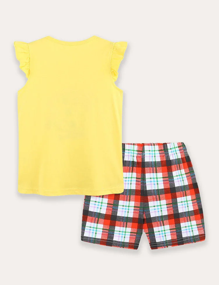 Ladybug Plaid Embroidered T-Shirt and Shorts Set - Image 2