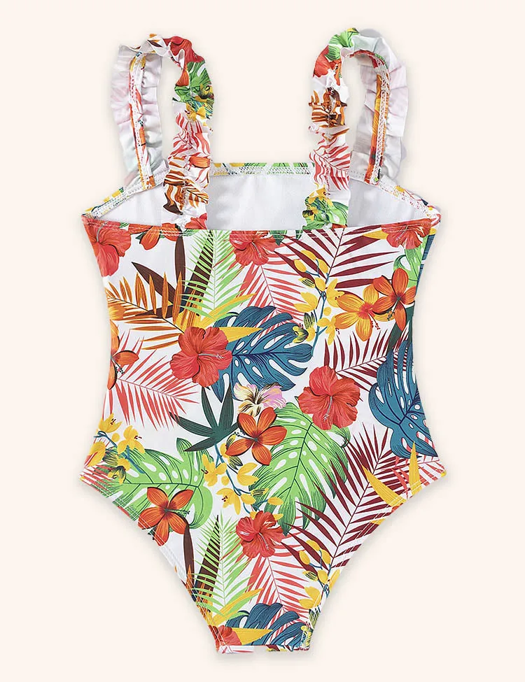 Leaf Print Ruffle Edge Swimsuit - Image 2