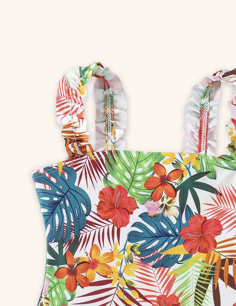Leaf Print Ruffle Edge Swimsuit - Image 3