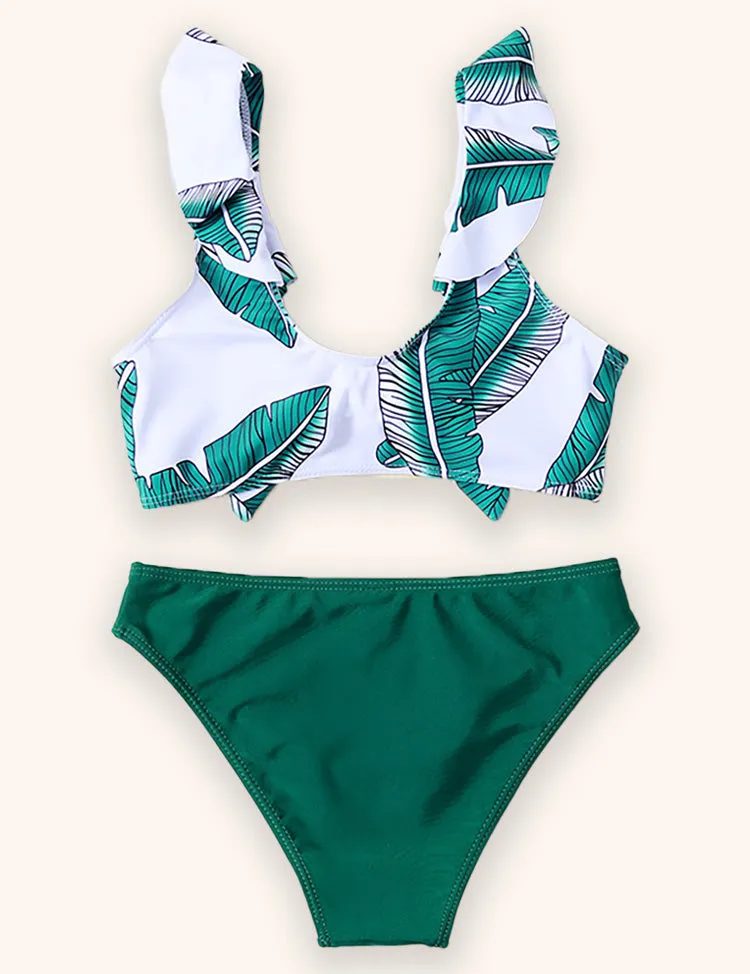 Leaf Printed Split Swimsuit Set - Image 2