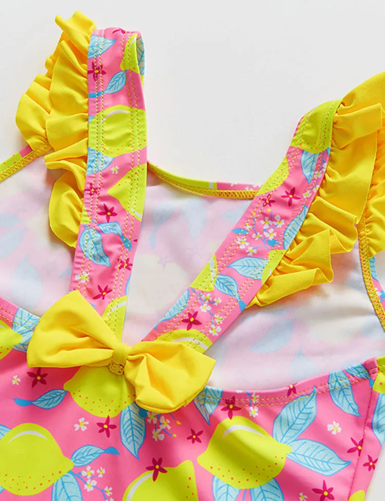 Lemon Print Ruffled Bow One-piece Swimsuit - Image 3