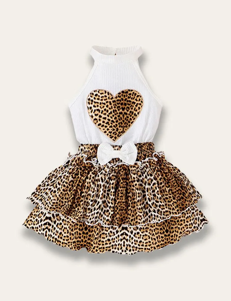 Leopard Heart Print Skirt Set - Image 2