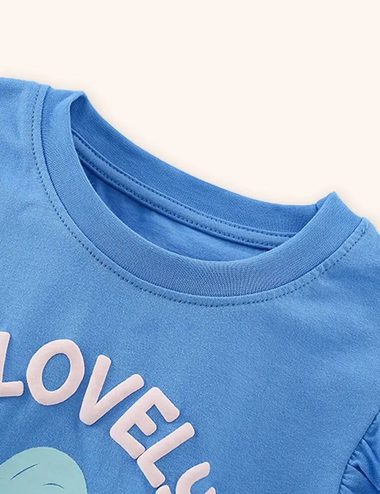 Letter Flower Printed T-shirt Set - Image 2