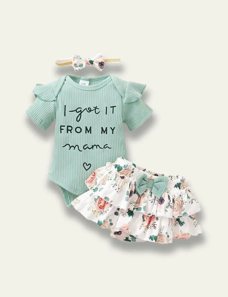 Letter Printed Romper+Floral Skirt - Image 7