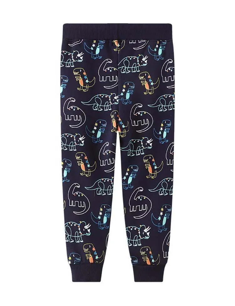 Line Printed Dinosaur Cartoon Casual Trousers - Image 3