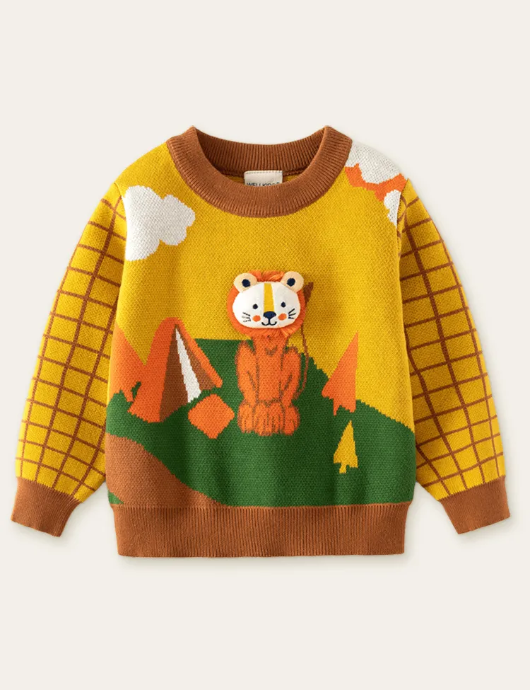 Lion-Decorated Long-Sleeved Sweater - Image 2