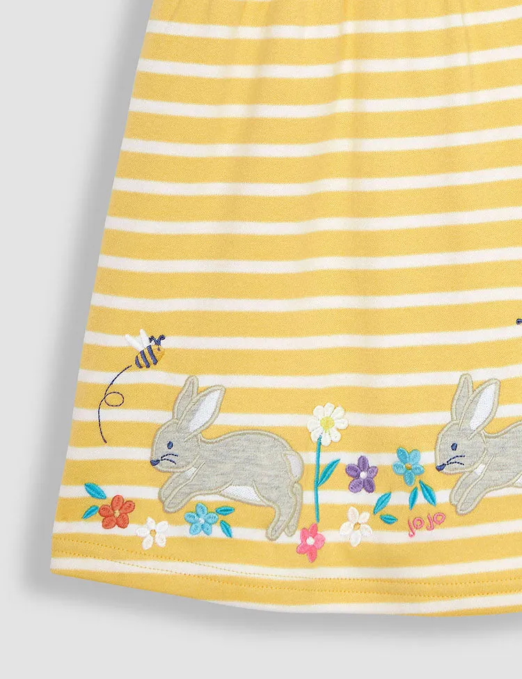 Little Rabbit Appliqué Striped Dress - Image 2