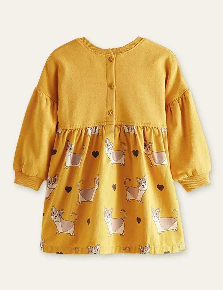 Lively Puppy Printed Long-Sleeved Dress - Image 2