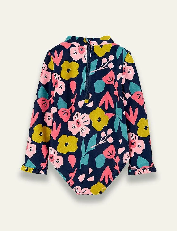Long Sleeved Floral One Piece Swimsuit