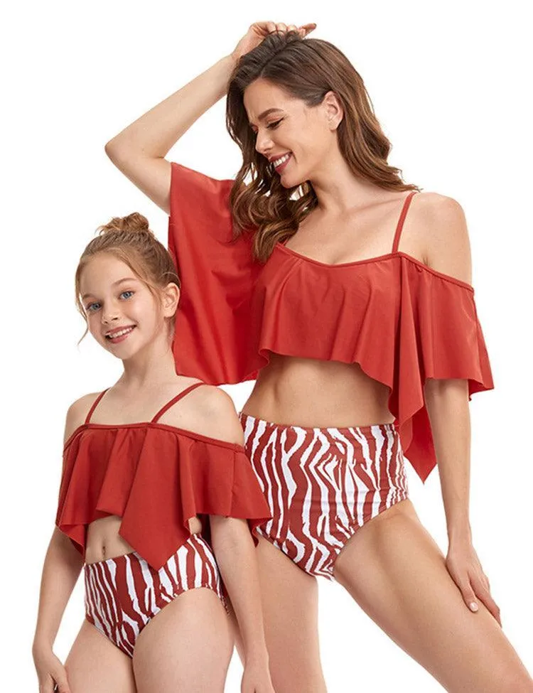 Lotus Pleated Striped Family Matching Swim Suit - Image 2