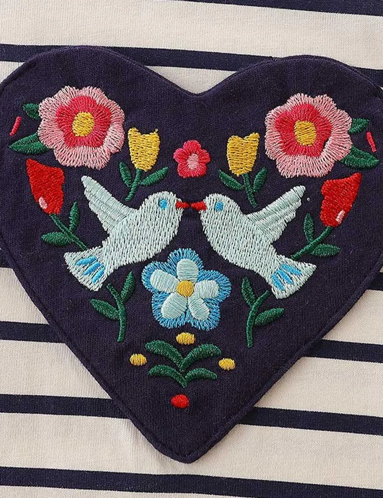 Love Bird Embroidered Long Sleeve Striped Dress - Image 2