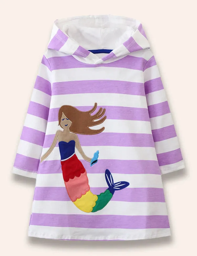 Mermaid Appliqué Hooded Sweatshirt Dress