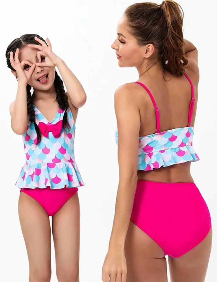 Mermaid Bow High Waisted Family Matching Swim Suit - Image 3