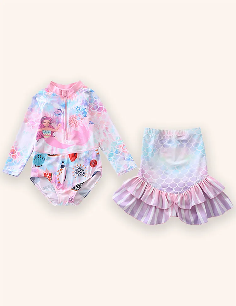 Mermaid Print Long-sleeved Swimsuit - Image 2