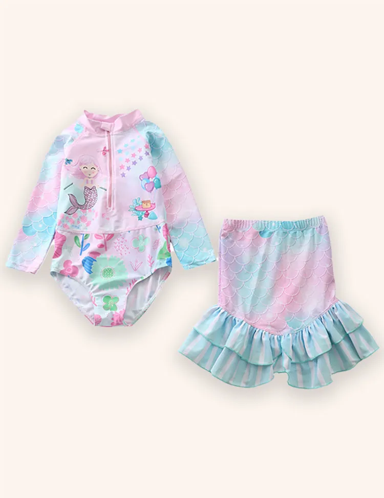 Mermaid Print Long-sleeved Swimsuit - Image 4