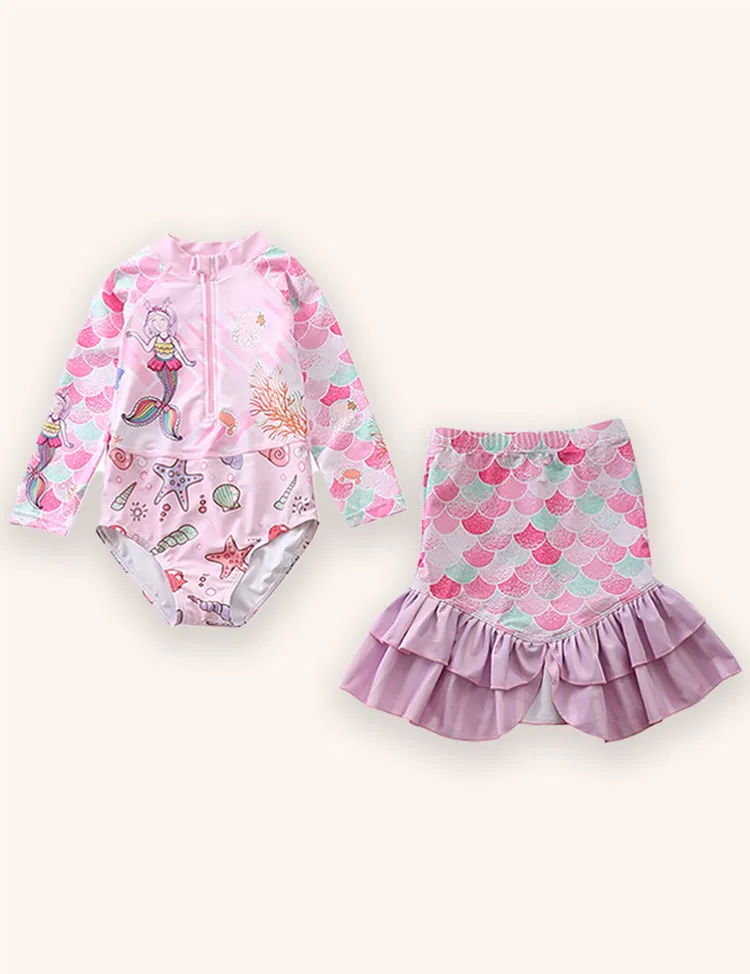 Mermaid Print Long-sleeved Swimsuit - Image 5