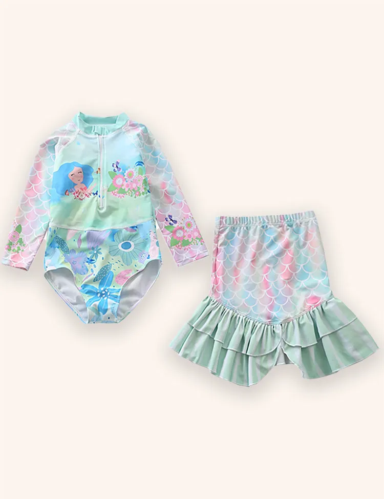 Mermaid Print Long-sleeved Swimsuit - Image 6