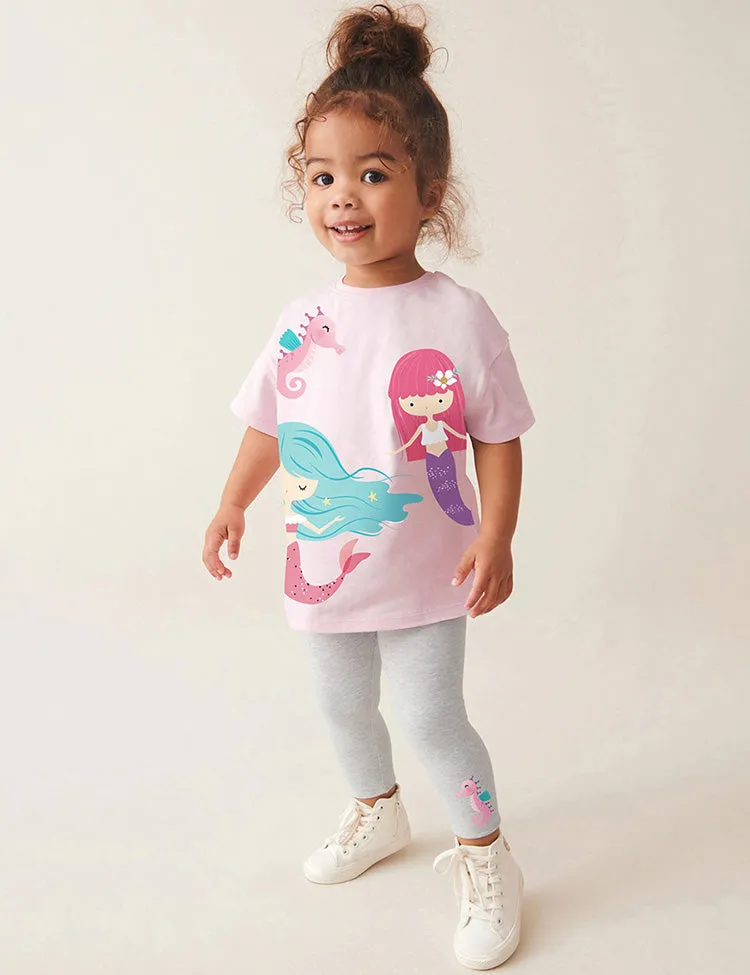 Mermaid Print Short T-Shirt and Leggings Set - Image 4