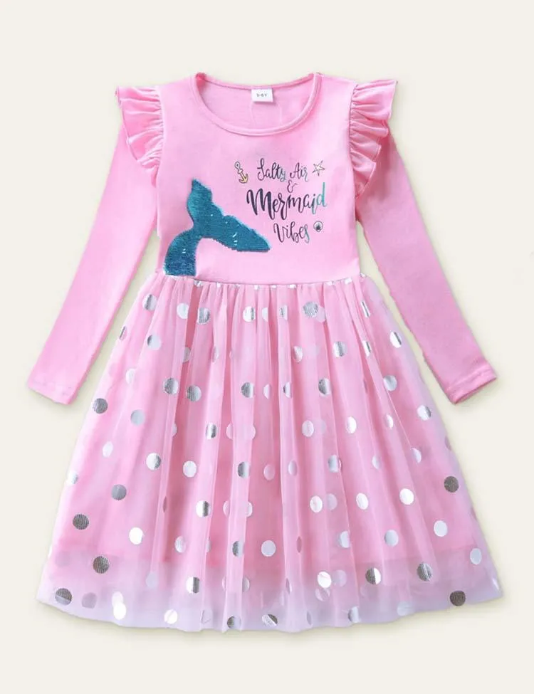 Mermaid Sequin Mesh Long Sleeve Dress