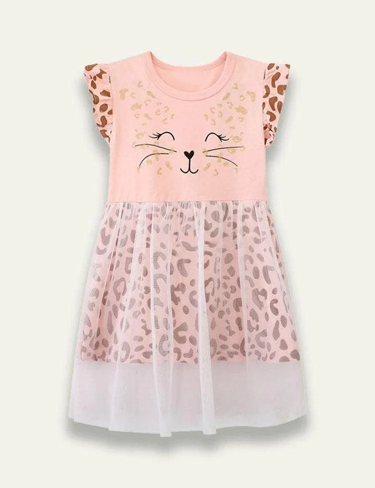 Mesh Cat Printed Dress