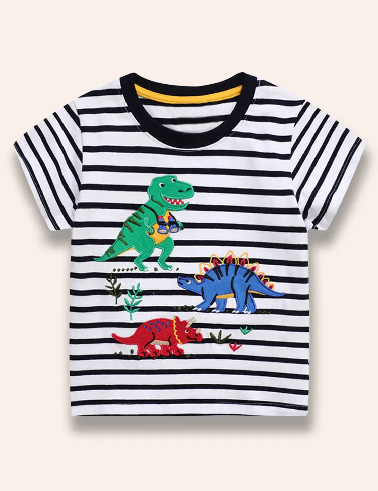 Multi Dinosaur Appliqué T-Shirt - Image 2