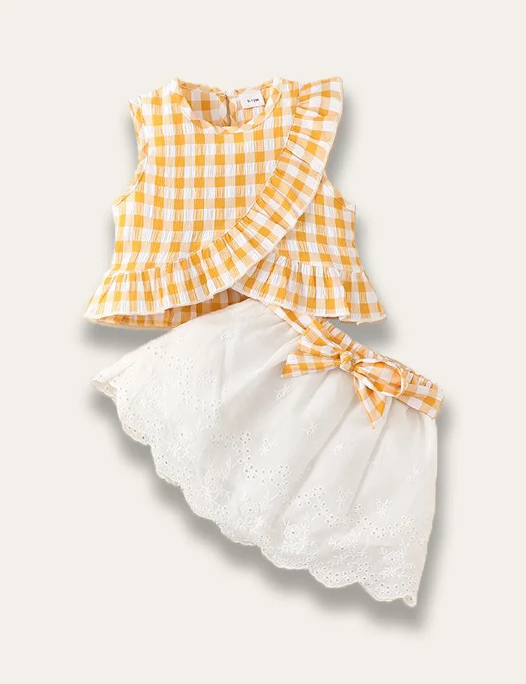 Multicolor Ruffled Plaid Top + Skirt Set - Image 2