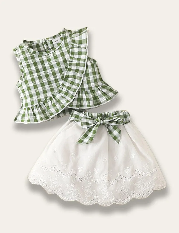 Multicolor Ruffled Plaid Top + Skirt Set - Image 3