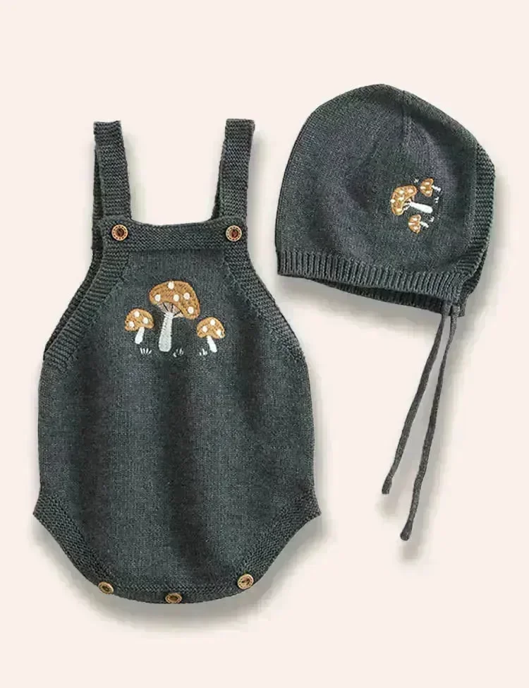 Mushroom Embroidered Sweater Romper Set - Image 3