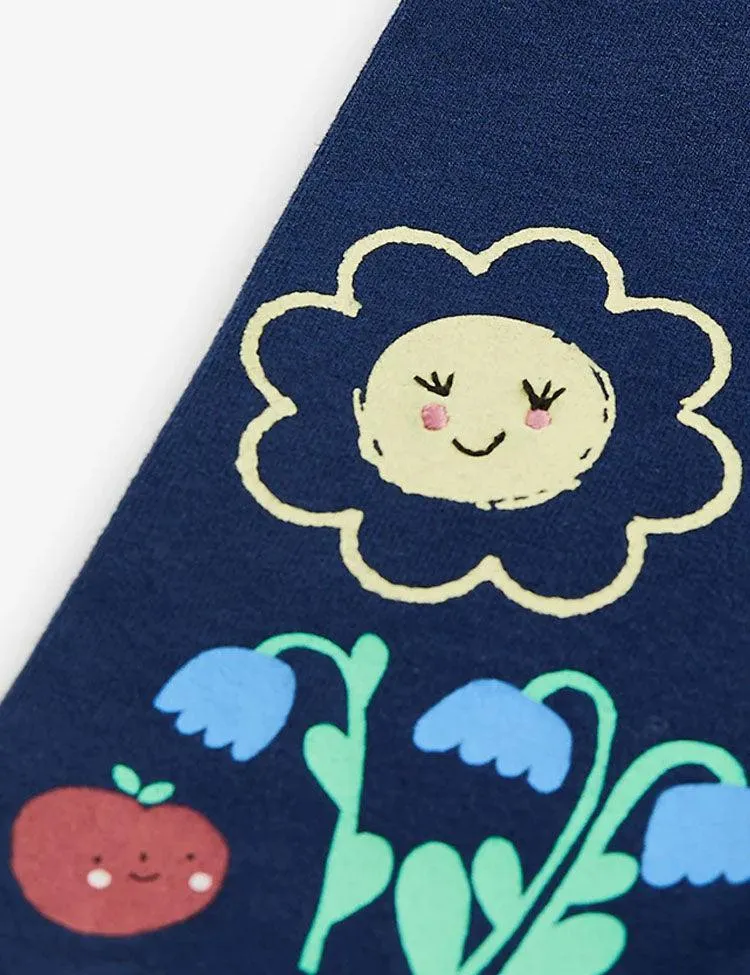 Navy Blue Flower Bee Embellished Leggings - Image 3