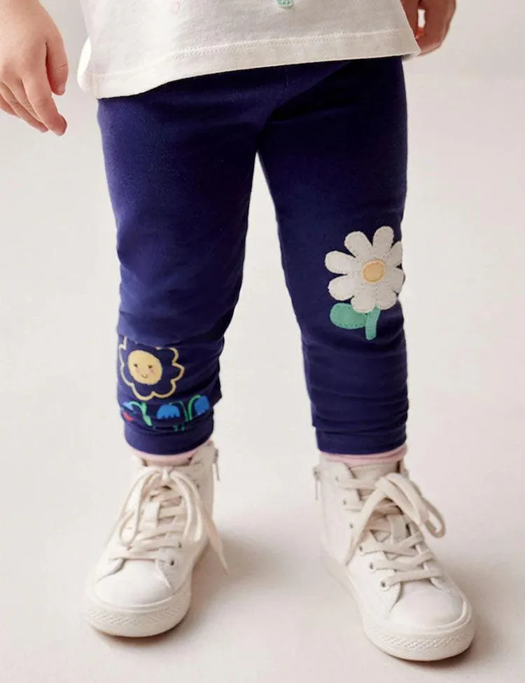 Navy Blue Flower Bee Embellished Leggings - Image 7