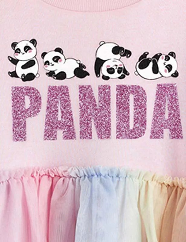 Panda Stitching Long-Sleeved Mesh Dress - Image 2