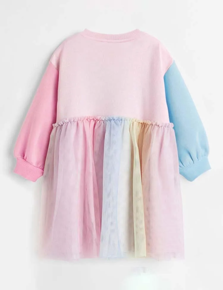 Panda Stitching Long-Sleeved Mesh Dress - Image 3