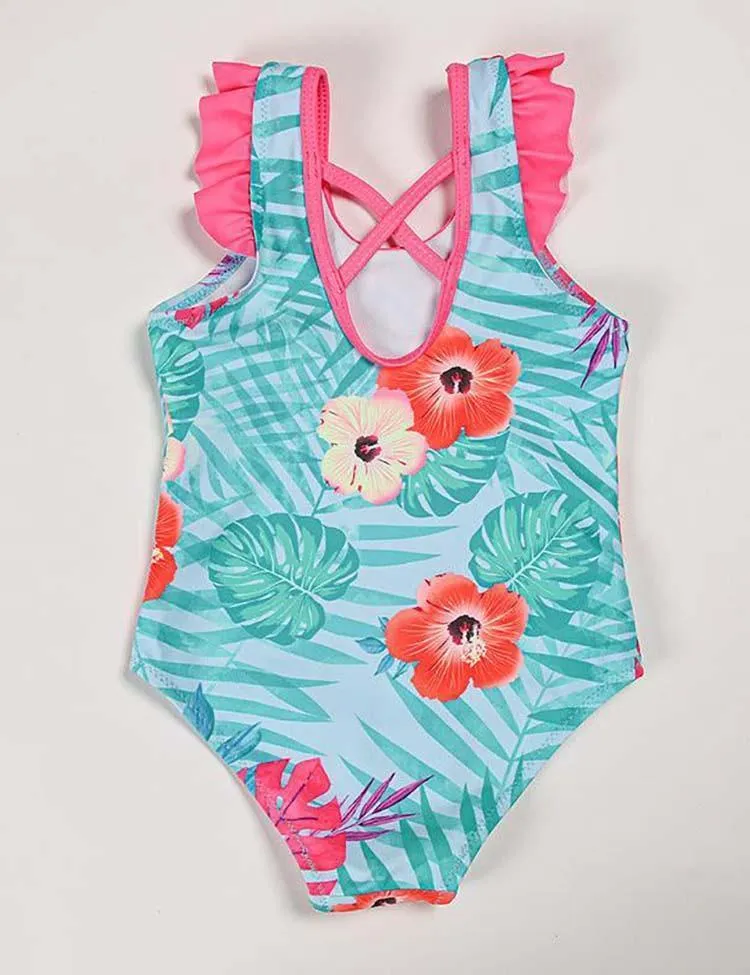 Parrot Cartoon Lotus Leaf Sleeve One Piece Swimsuit - Image 3