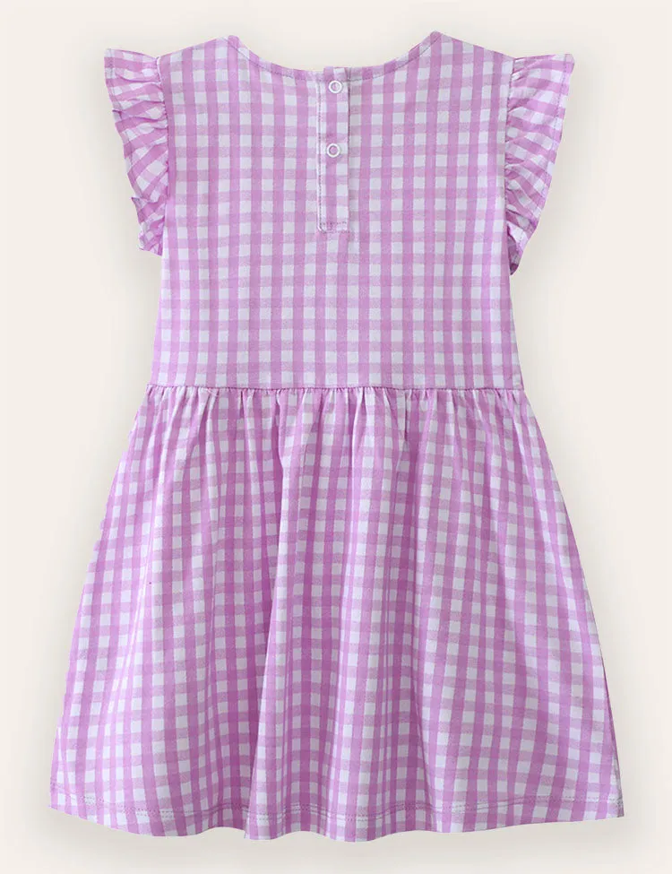 Plaid Flower Bird Embroidery Cotton Dress - Image 2