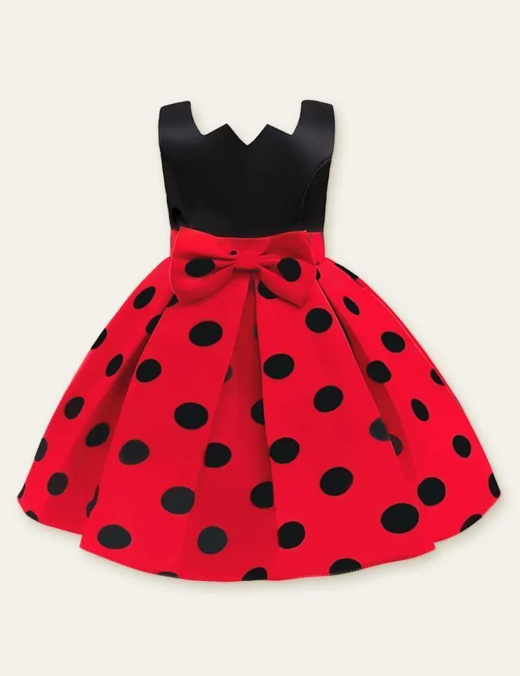 Polka Dot Bow Sleeveless Party Dress - Image 4
